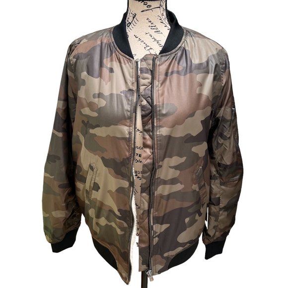 Ci Sono Camo Bomber Jacket Sherpa Lining Women's Size L - Picture 1 of 10